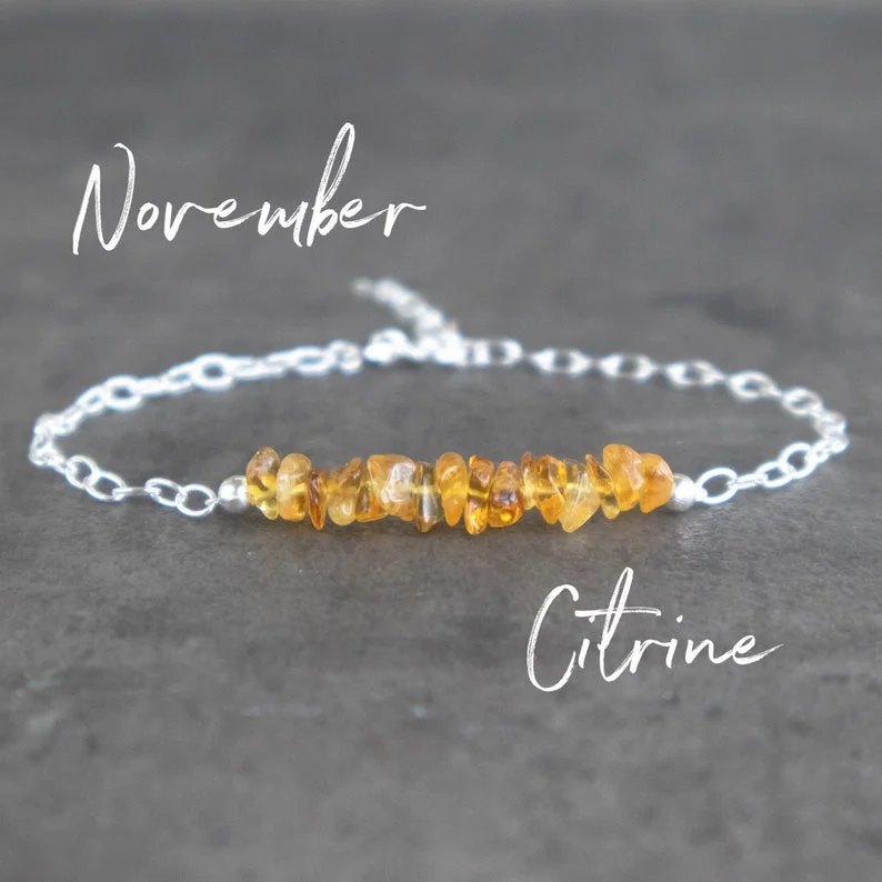 Raw Citrine Bracelet, Abundance Bracelet, November Birthstone Bracelet, Natural Citrine Jewelry, Healing Crystal Bracelets for