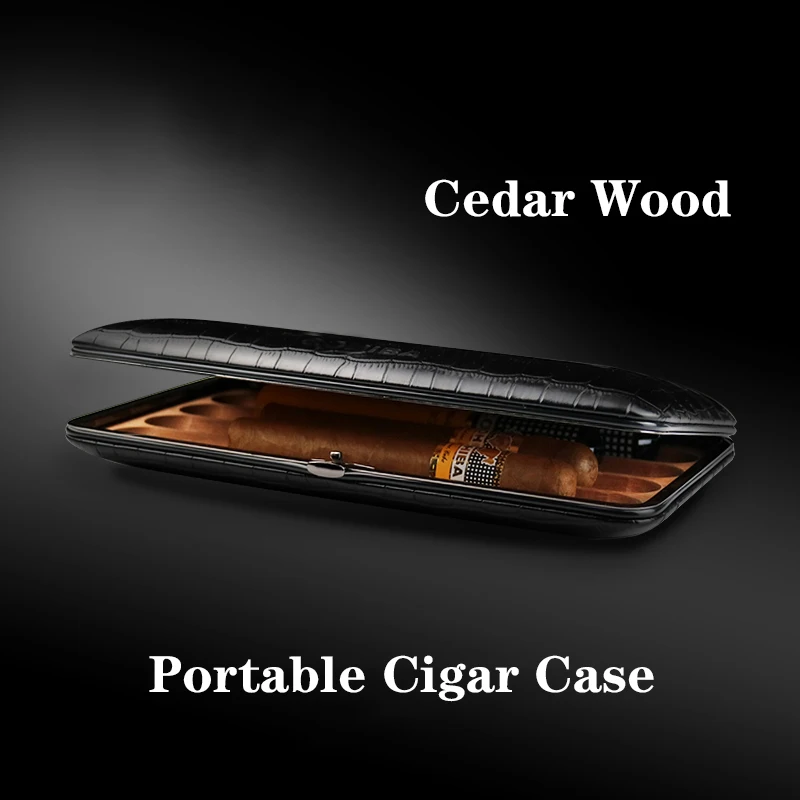 Portable Leather Cigar Humidor Cedar Wood Cigar Case Tobacco Humidor Box For Cigars Travel Accessories etui cigare