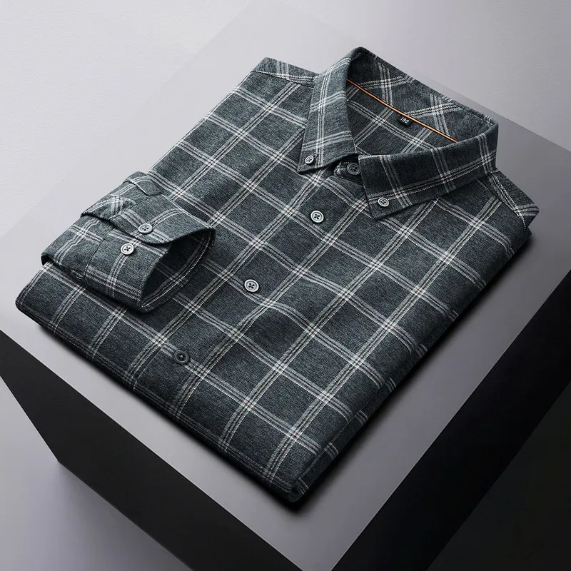 New autumn and winter models Long-sleeved 100% cotton check shirt for men Men's social shirt Large size 7XL 8XL