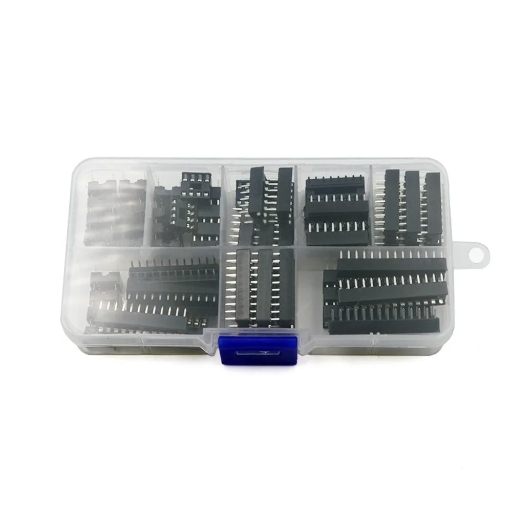 IC Socket Assortment Kit 66Pcs 8 Sizes Flat Pin DIP Socket Chip Socket Holder with Box for Arduino