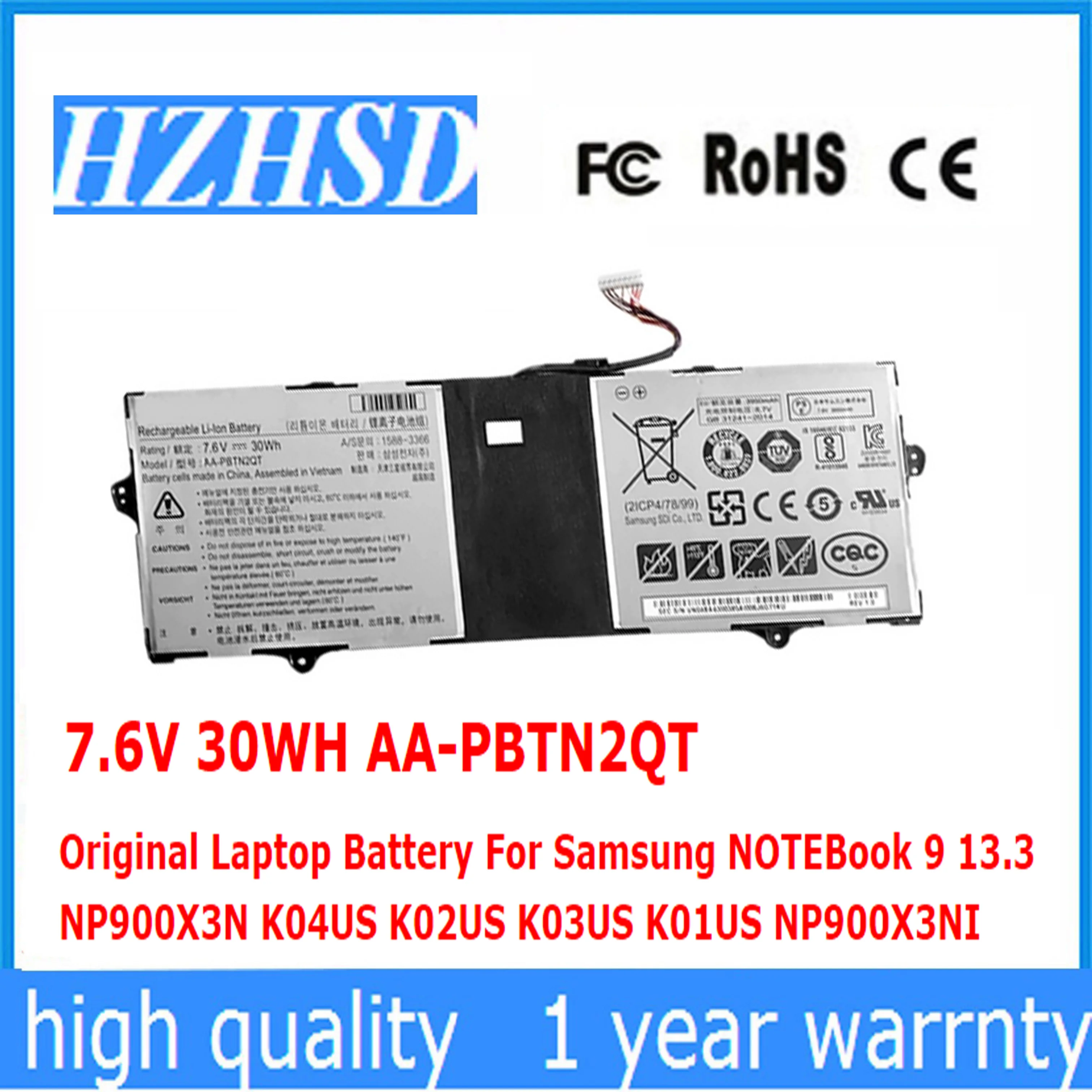 

7.6V 30WH AA-PBTN2QT Original Laptop Battery For Samsung NOTEBook 9 13.3 NP900X3N K04US K02US K03US K01US NP900X3NI