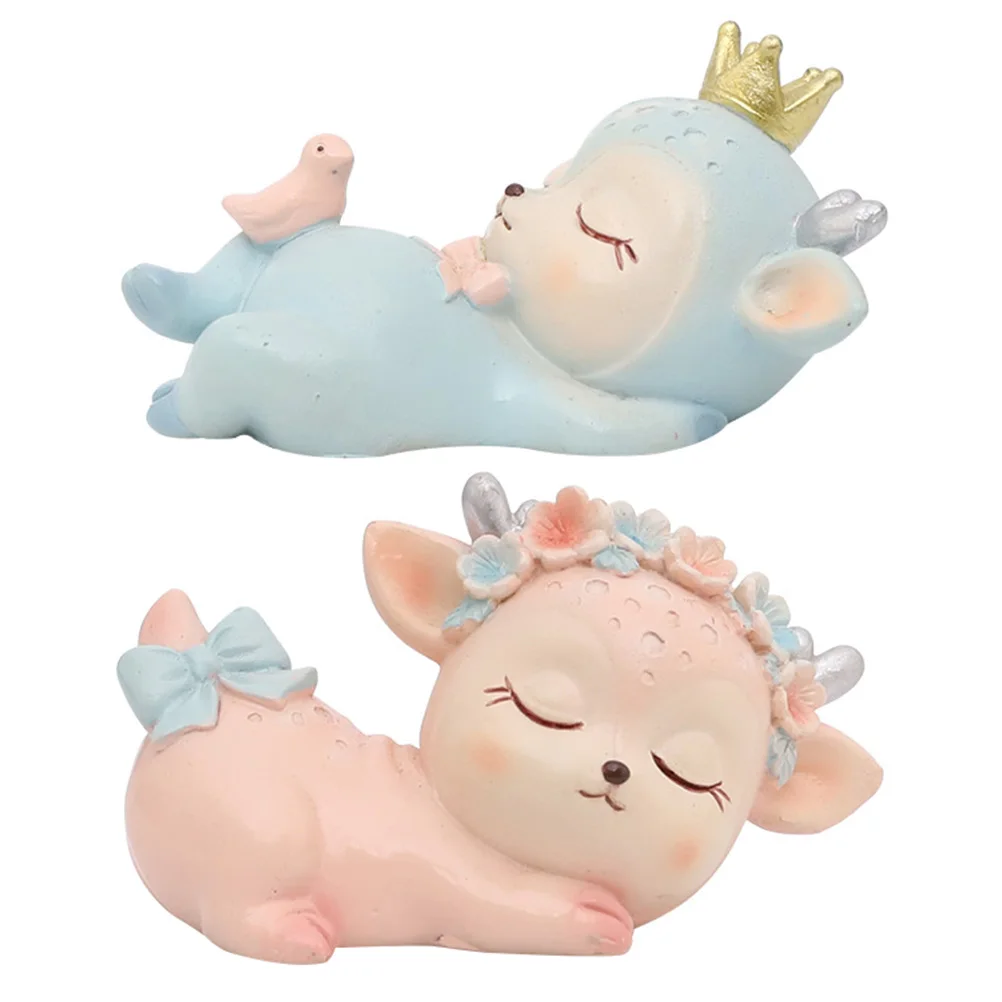 

2Pcs Resin Deer Decorations Cute Cartoon Desktop Ornament for Household Interior Styling Photo Prop Kids Gift Idea