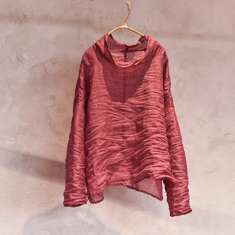 جديد وصول 2025 الصيف خمر نمط بلون فضفاض الإناث الياقة المدورة بلايز قمصان M191 المرأة القطن الكتان بلوزات غير رسمية #2