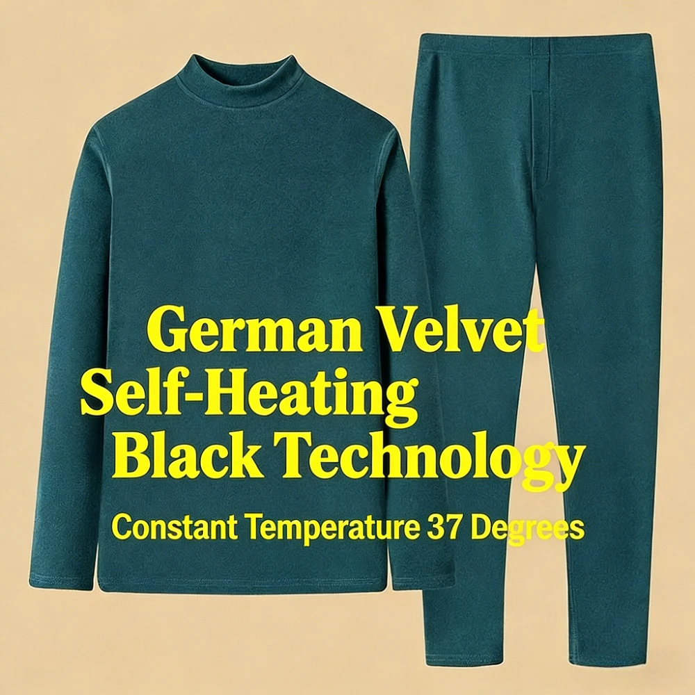 Heated Thermal Underwear Set Men's Double-sided Fleece Winter Cold Weather Protective Set 2-piece Tight-fitting Underwear Set