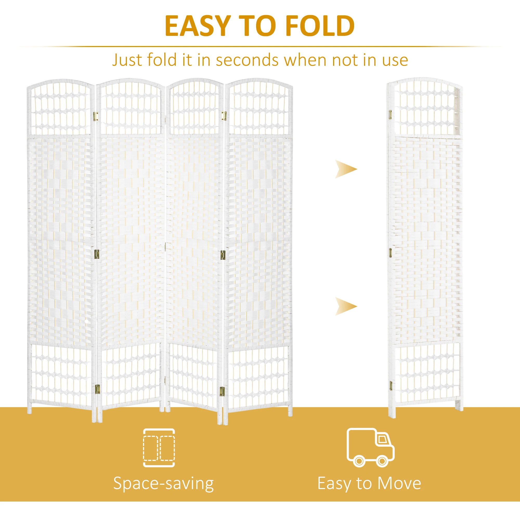 HOMCOM 4 Panel Folding Room Divider, 170cm Freestanding Privacy Screen, White
