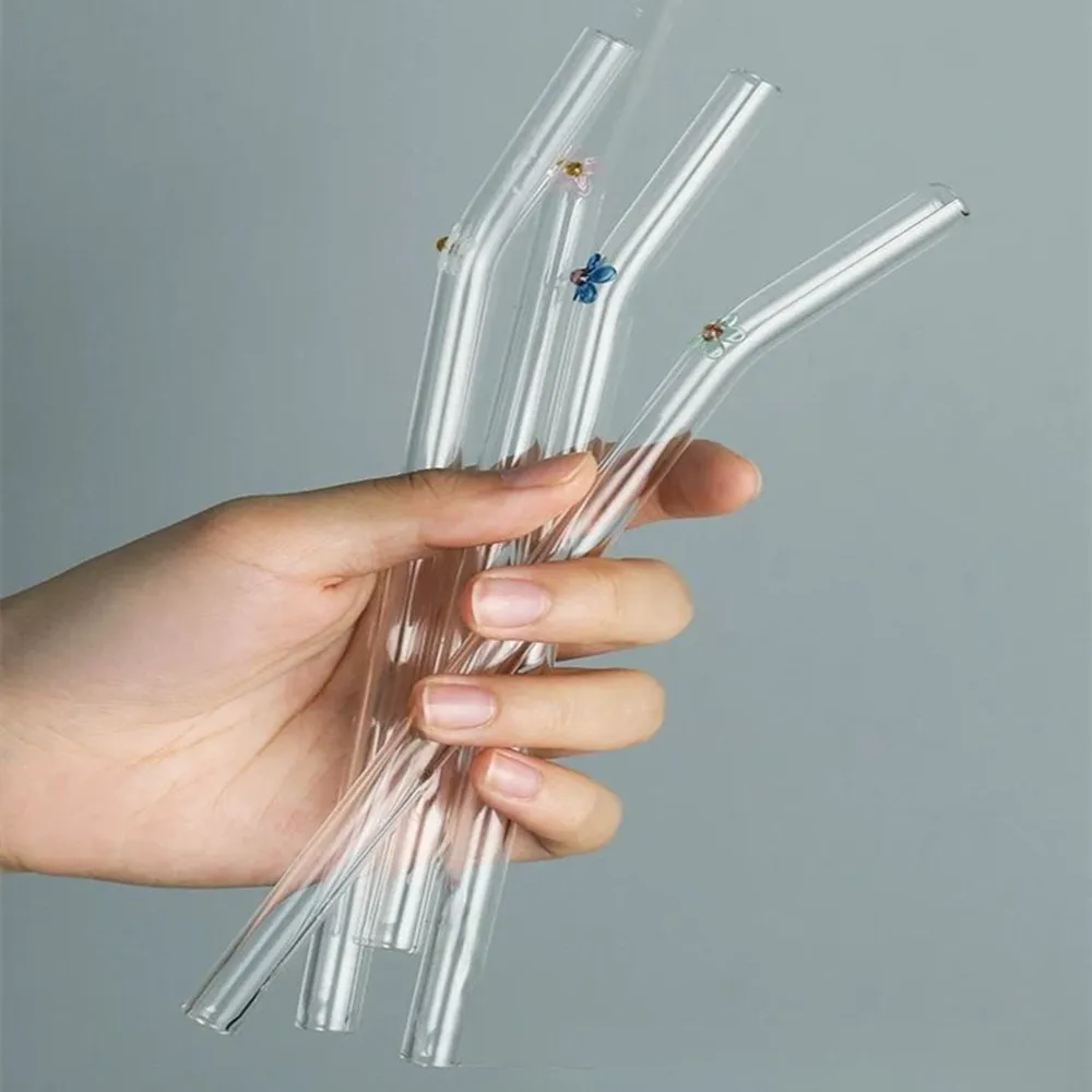 Ensemble de pailles en verre transparent réutilisables avec brosse à livres, verres respectueux de l\'environnement, convient aux milkshakes