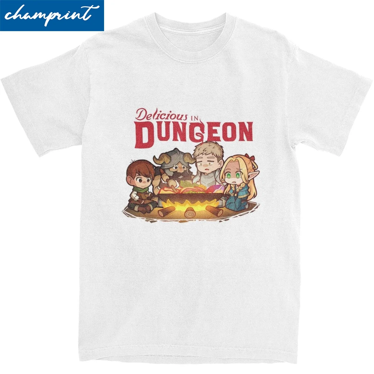 Delicious In Dungeon First Supper T-Shirt Men Cotton Tops Shirts Kawaii Round Neck Short Sleeve