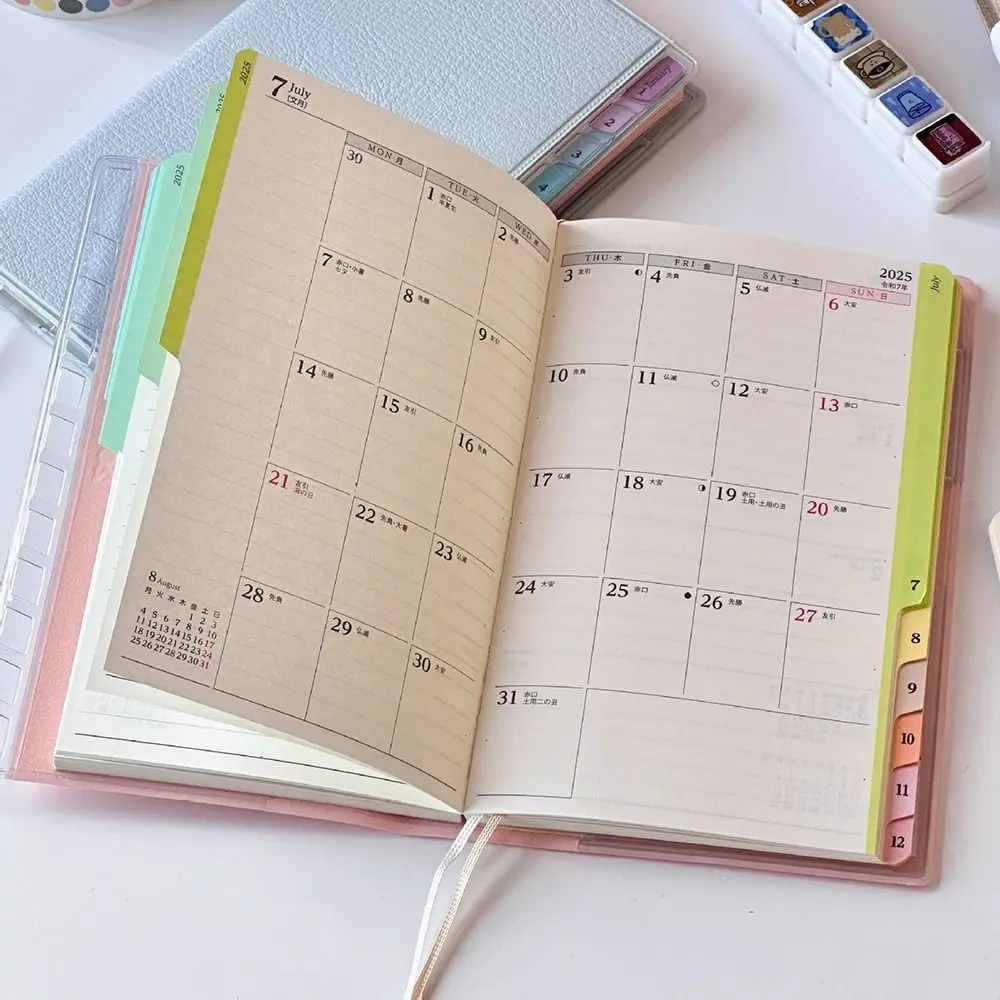 

2025 Colorful Index Leather Schedule Notebook Monthly Weekly Plan Notes Diary Notebook 2025 Planner Memo Portable Memo Pad