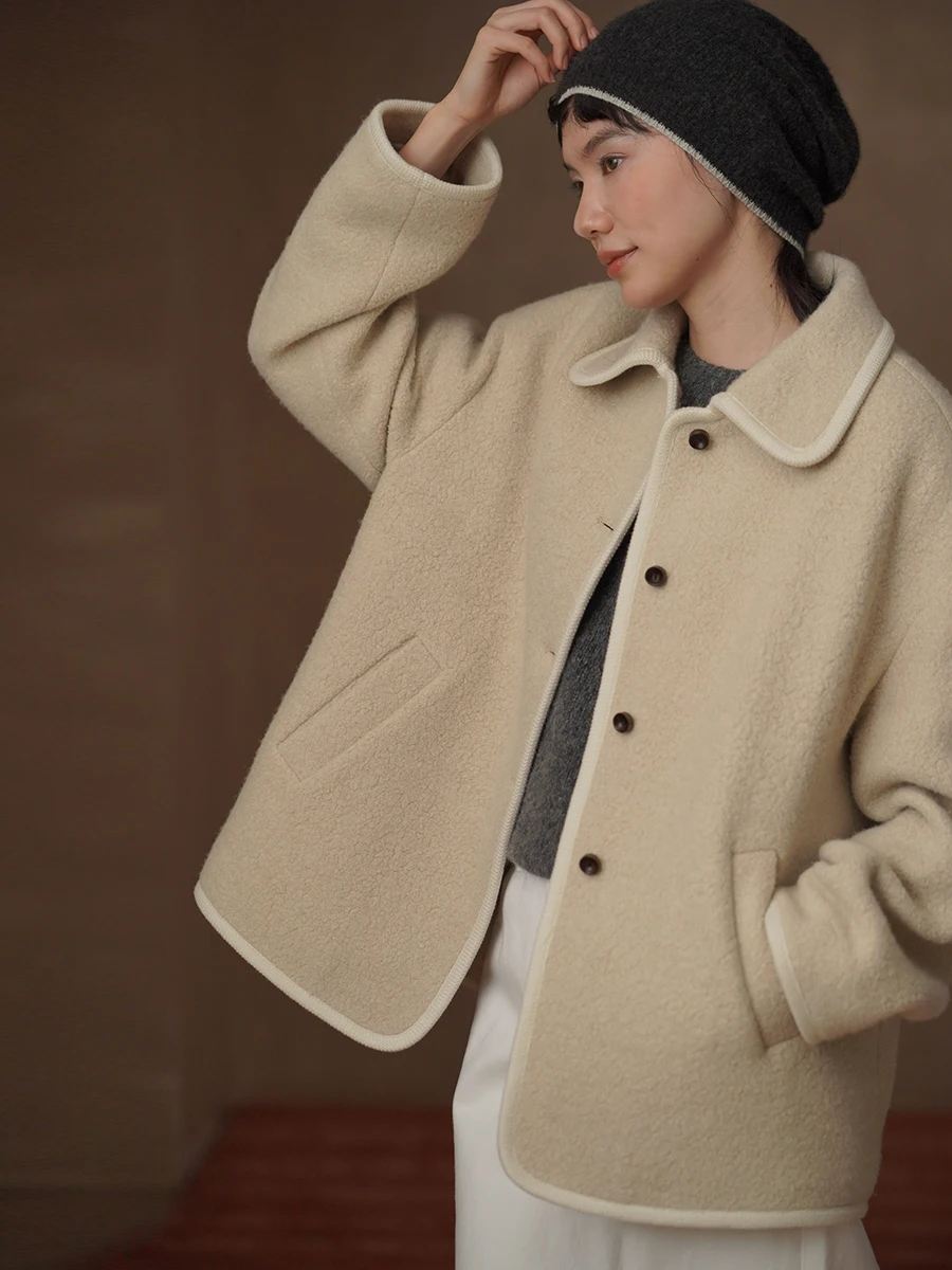 

Высококачественная смесовая шерстяная ткань для женской верхней одежды с начесом из овечьего вельвета, повседневная, длинная, на пуговицах