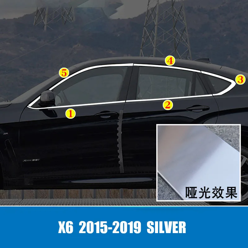 

For BMW X6 E71 F16 G06 2009-2022 Window Frame Sill Molding Trim Cover black and silver shchcg Stainless Steel Car Door Full