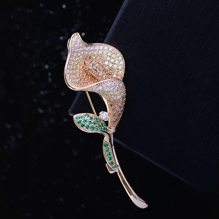 Lucky 6mm Bracelet Hand String New Micro-Inlaid Zircon Tulip Brooch Women's Fashionable Elegant Clothing Accessories Women's Ins