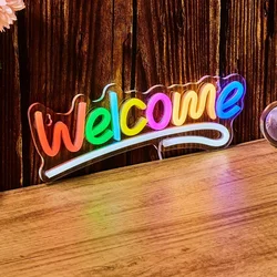 Welcome Neon Sign Letter LED Neon Lights Dimmable USB Powered Cool Wall Decorative Light Bedroom Kids Room Birthday Party