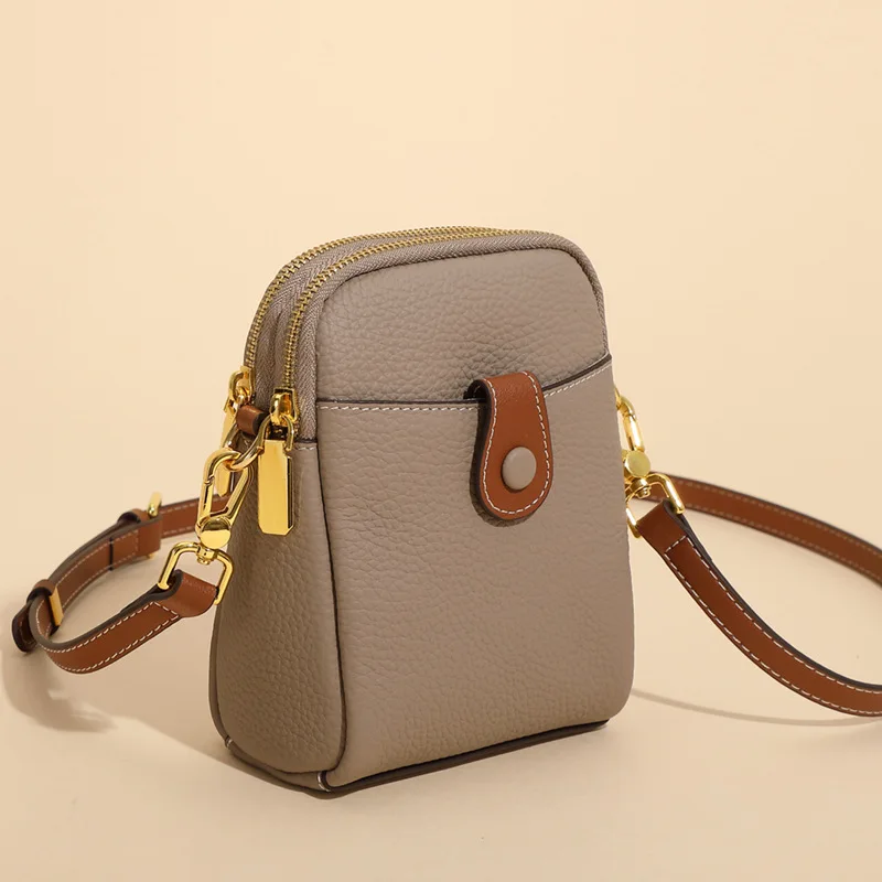 

Mini Shoulder Bags for Women's Genuine Leather Zipper Crossbody Handbag Fashion Phone Purse Ladies Small Bag with Keyring