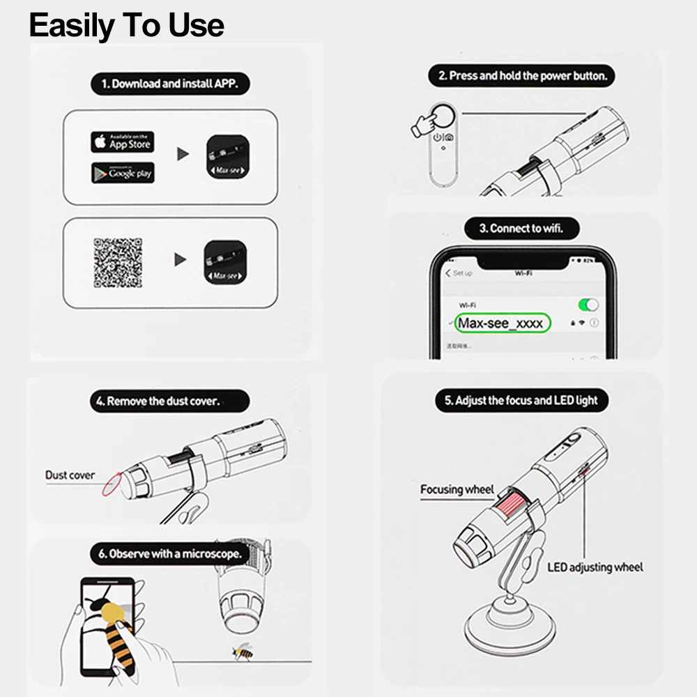 Wireless Scalp Skin Analyzer Detects Skin Problems With A Wireless Digital WiFi Microscope