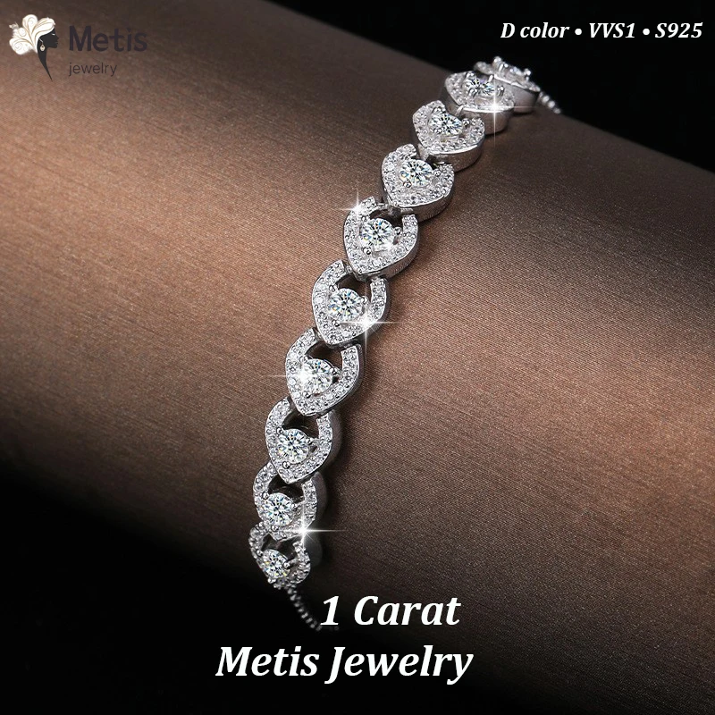 

Браслет из стерлингового серебра 925 пробы с платиновым покрытием из муассанита, эластичный регулируемый браслет, легкий роскошный модный индивидуальный браслет