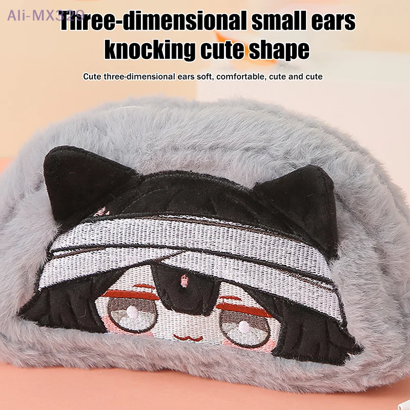 {MX} مقلمة من القطيفة باللون الرمادي الكرتوني ذات سعة كبيرة وحقيبة أقلام منظم أدوات مكتبية وحقيبة تخزين المكياج #5