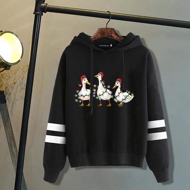 New Autumn And Winter Fashion Long Sleeve Funny Christmas Duck Printed Hoodies Casual Loose Sweatshirt