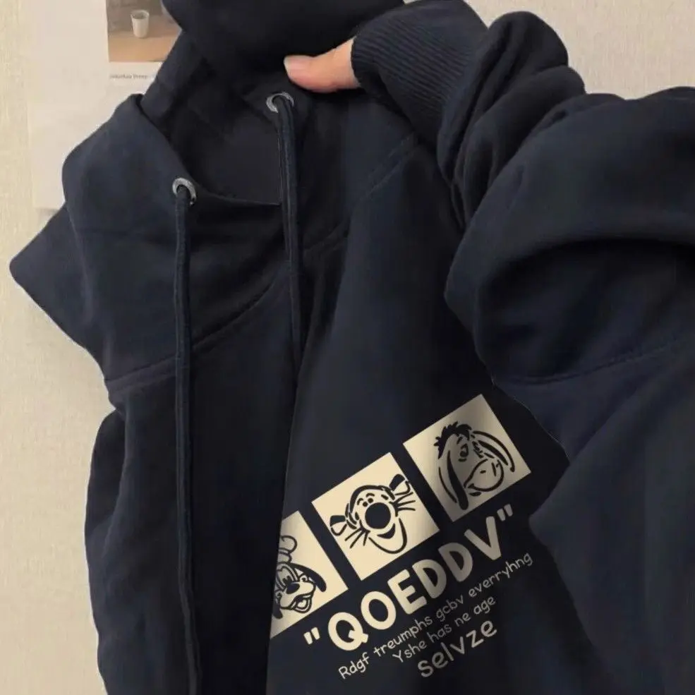 

Laid-ba Sle Oversized Hoodie ex Thiened Cotton Sweatirt with Print Youth Faion Autumn Winter Casual Outerwear