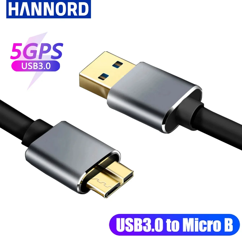 Hannord USB 3.0 A 타입에서 마이크로 B 하드 드라이브 외장 케이블, 삼성 하드 디스크용 고속 데이터 동기화 코드, 마이크로 B USB 3.0 케이블 