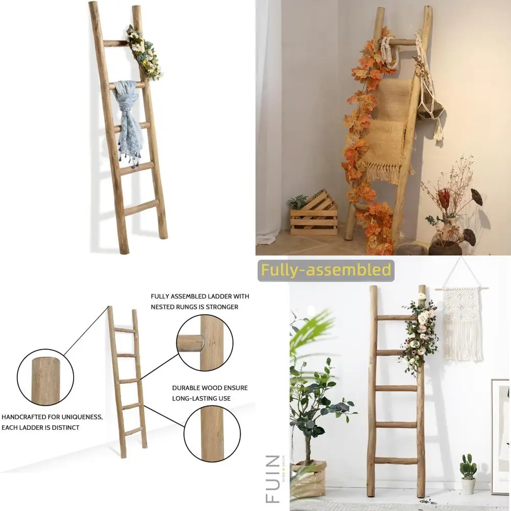 

57-дюймовая собранная деревянная лестница для одеял для гостиной, подставка для одеял в стиле фермерского дома с деревенской привлекательной