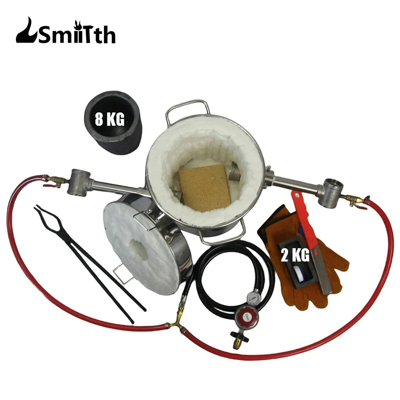 LSMIITTH 8KG Propane Melting Furnace Kits With Double Forge Burners Home Foundry Furnace Kiln For Gold Silver Melting Metal