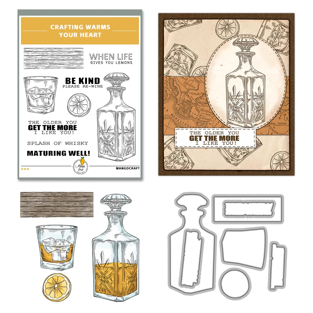 Mangocraft letnie chłodzące matryce do cięcia Whisky i przezroczyste znaczek Scrapbooking do ręcznego dekorowania albumów metalowe matryce