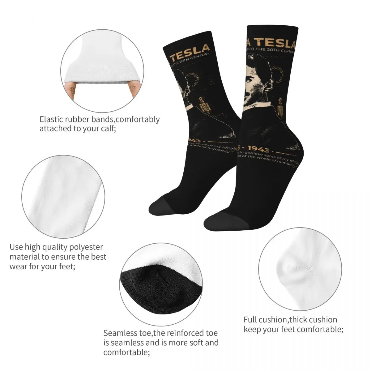 Fashion Male Men Socks Crazy Nikola Tesla Sock Polyester High Quality Women's Socks Spring Summer Autumn Winter