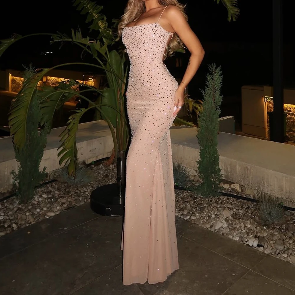 

Вечерние платья русалки по индивидуальному заказу длиной до пола, платье для выпускного без рукавов на тонких бретельках, модное простое драпированное вечернее платье с кристаллами