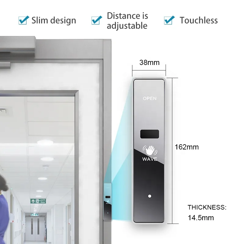 Turtech & Doortec  Wireless Touchless Switch PB21 for Automatic Sliding Door Hand Inductive  Switch for  Opener No Touch