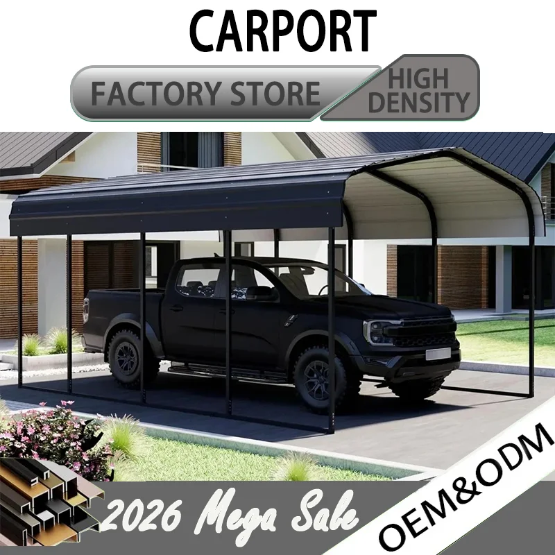 Heavy Duty 12x20 Metal Carport Galvanized Steel Roof Wood Frame Outdoor Storage Canopy Kit Waterproof Weather Resistant