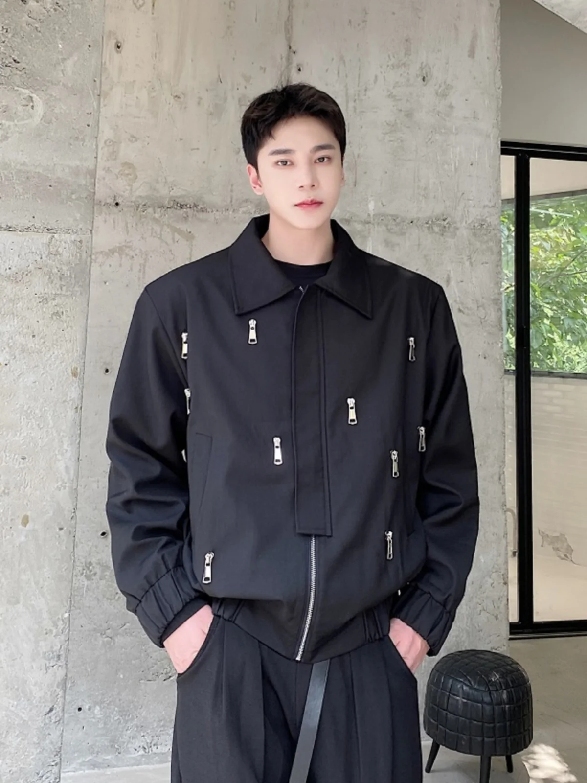 

Autumn Faion Brand Jaet Men's Casual Loose Sli Pad oulder Coat Long Sve Turn-down Collar Decorative Zipper Head