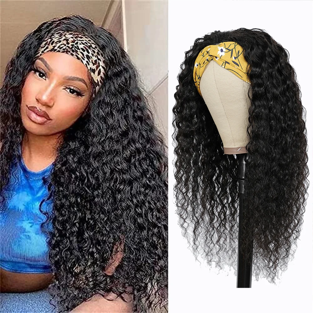 Curly Headband Wig Natural Color 180% Remy Curly 100% Real Human Hair Wigs For Black Women Head Band Wig Beginner Friendly