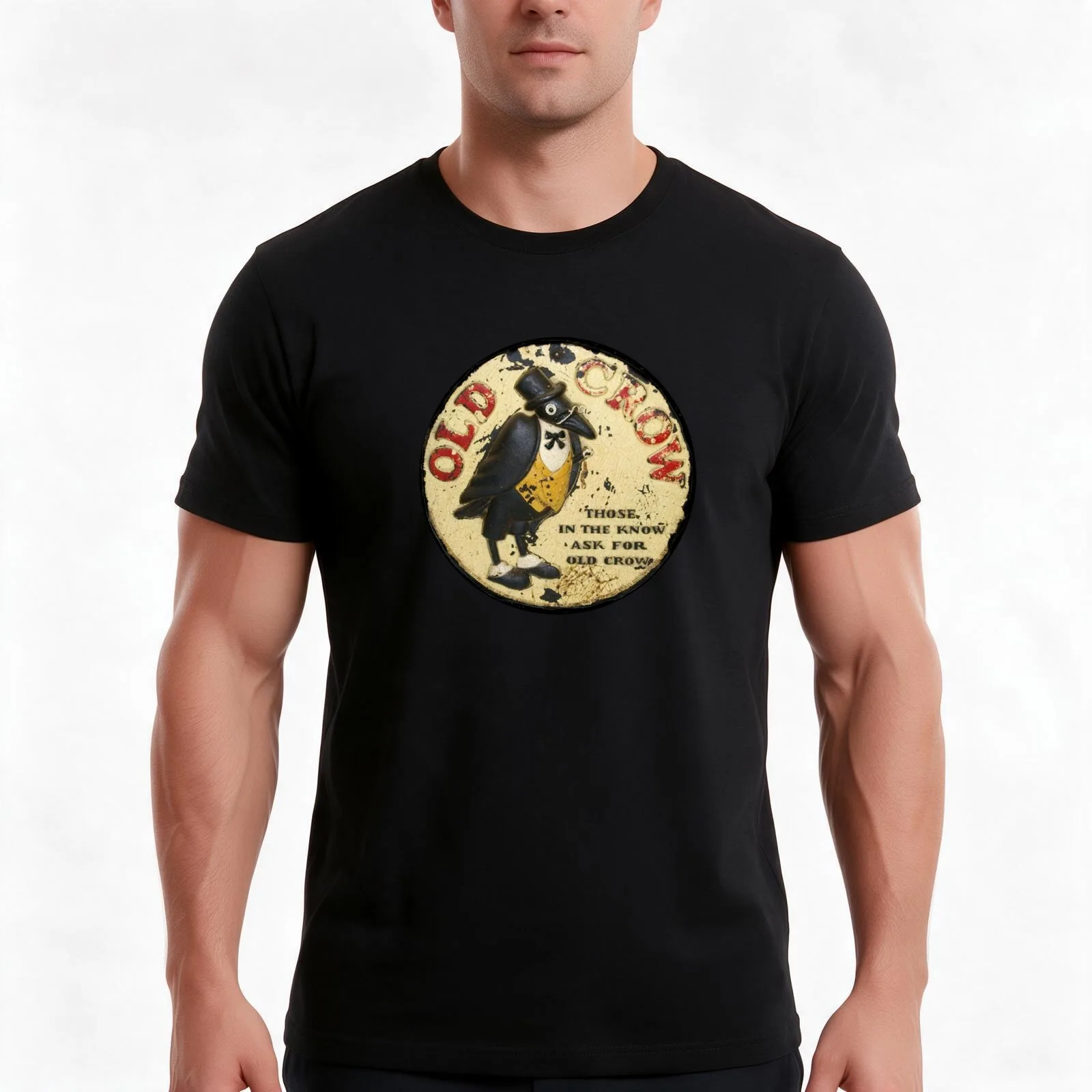 Old Crow Bourbon Whiskey Vintage Advert T-Shirt, Summer Casual Cotton Tee, Oversized Streetwear Tops, Vintage Graphic Print