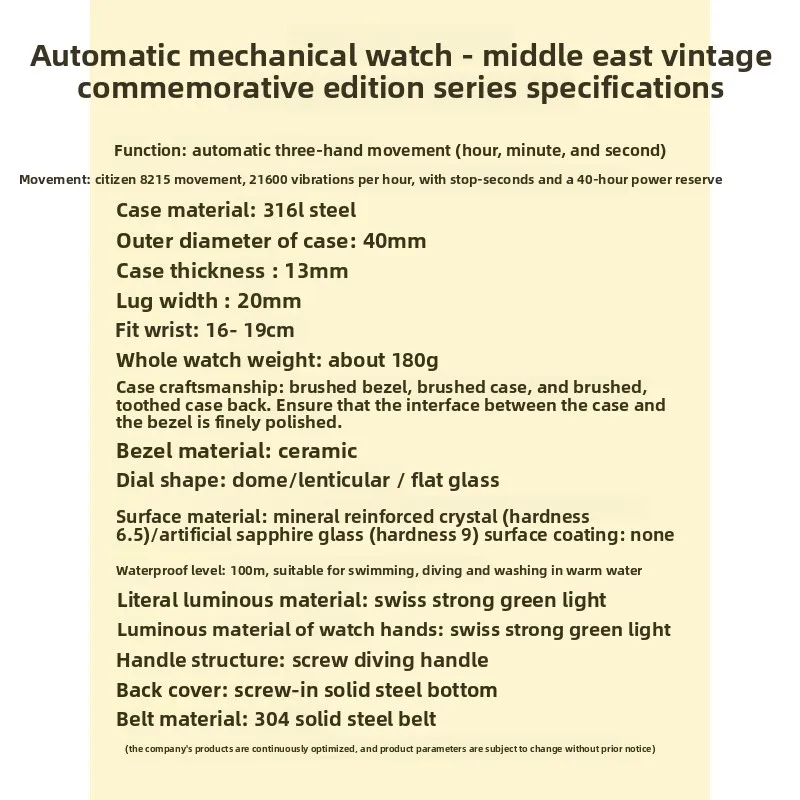 Mechanical watch retro latent for Middle East Oman double knife for Meiyoda 821 men's luminous bubble mirror men's