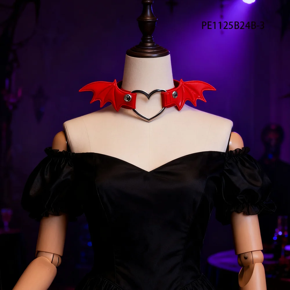 PESENAR This red choker has devil's wings and a heart shaped center that is both edgy and cute Perfect for Valentine s Day