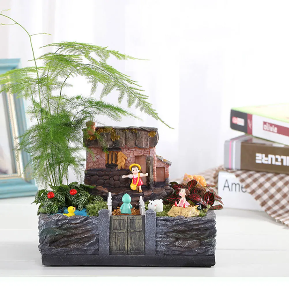 

1Pcs Farmyard Resin Flower Pot Creative Mini Succulent Planter Decorative Bonsai Container Home Office Desk Ornament