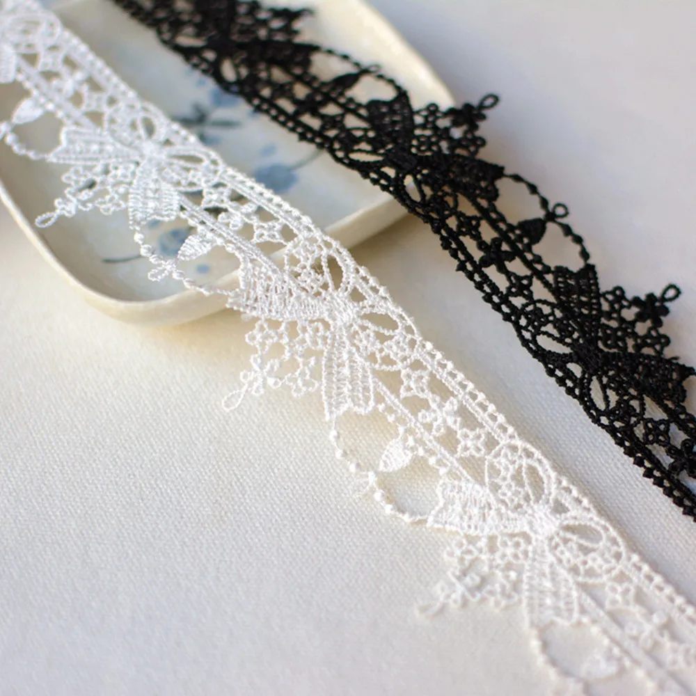 1Yard Latest Best Selling Lace Ribbon 3.5cm Bow Trim Guipure Black White Lace Fabric Wedding Dress Sewing Crafts encajes para