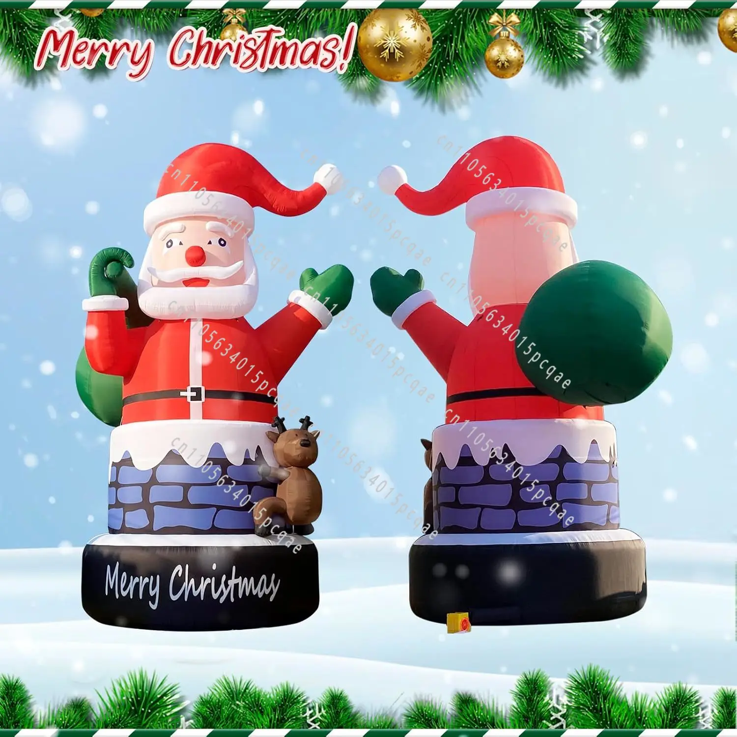 20-Foot Giant Inflatable Santa in Chimney, Big Santa with Reindeer, with Hair Dryer for Outdoor Christmas Party Yard Decoration