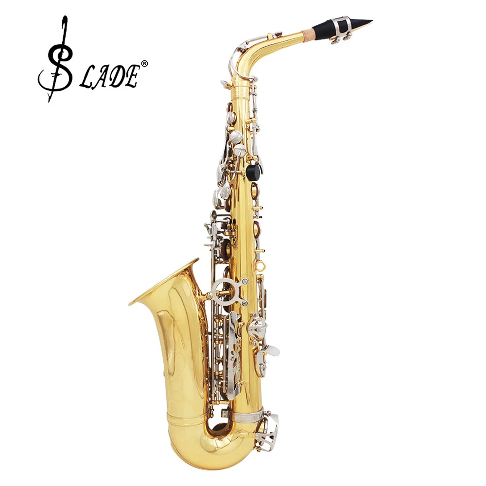 Saxofón Alto Eb de alta calidad, latón lacado en oro, Saxofón plano, instrumento Musical de viento de madera con estuche, accesorios para boquilla