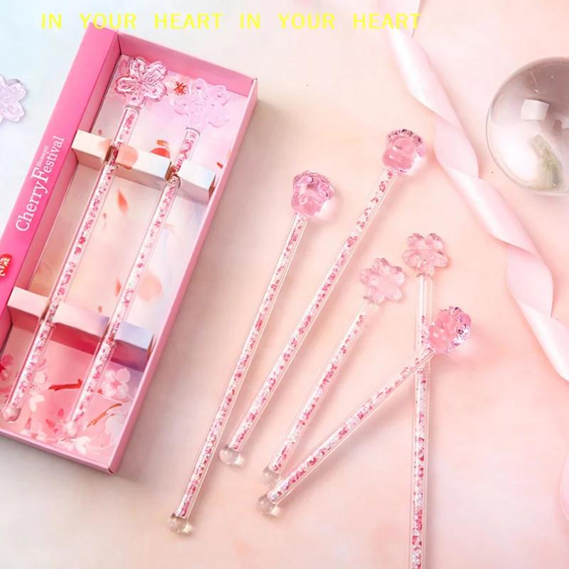 Heart-shaped Cherry-shaped Design Stirrer Drinkware Tools Cherry Flower Cat's Claw Star Diamond Stirring Rod Shiny Glass Stick