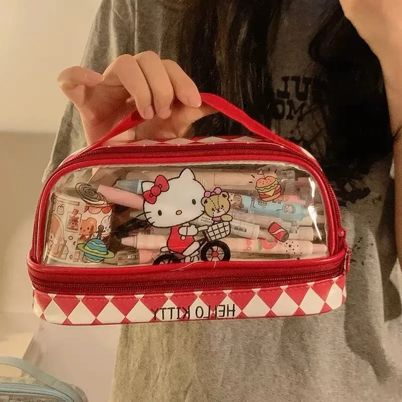 Cartoon Hello Kitty transparentna kosmetyczka urocza seria Sanrio Kuromi o dużej pojemności przenośna kosmetyczka