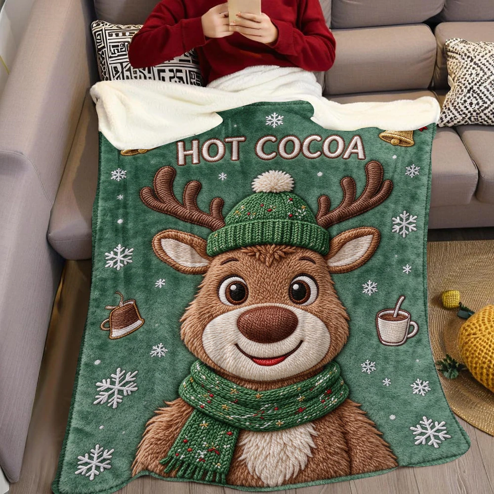 Stitch White Bow Flannel Blanket Warm Soft Halloween Christmas Decorative Couch Warm Cozy All-Season Gift