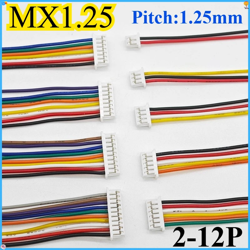 

10PCS JST MX1.25 Pitch 1.25mm Wire Cable Connectors Set 2-12 Pin Options 28AWG 10cm/20cm/30cm Lengths Plug for Electronics