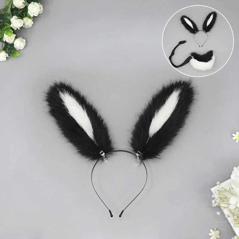 수제 봉제 인조 모피 토끼 귀 머리띠, 로리타 헤어웨어, 여성 코스프레 액세서리, 동물 귀 머리띠, 소녀 모자