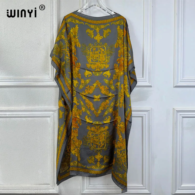 Letnie sukienki WINYI seksowne afrykańskie kobiety w rozmiarze free dress boho print plażowe sukienki imprezowe Femme kaftan muzułmańskie okrycie