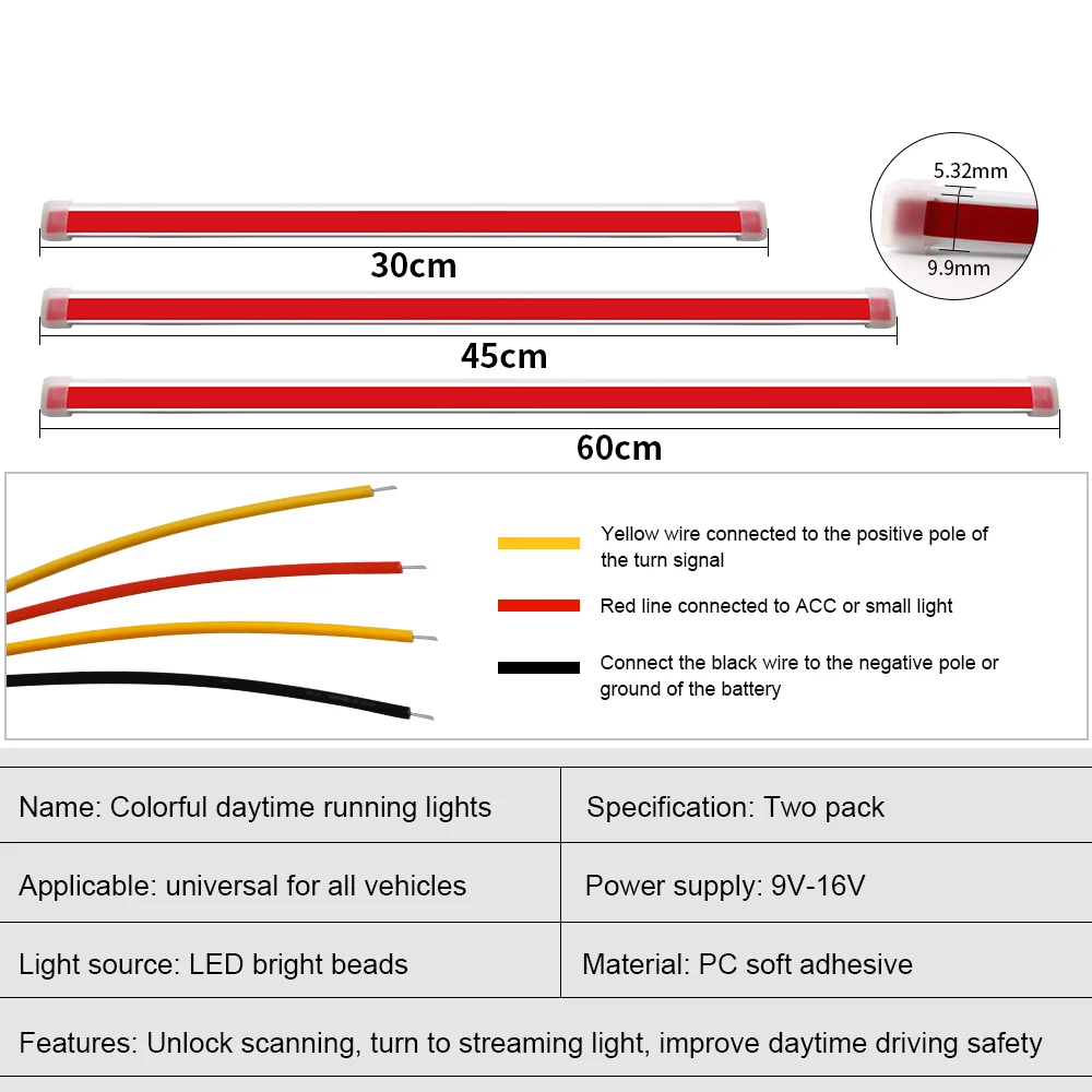 60CM DRL Car LED Daytime Running Light Flexible Running Lights APP Control RGB Symphony Flowing Turning Lamp Decorative Lamp 12V