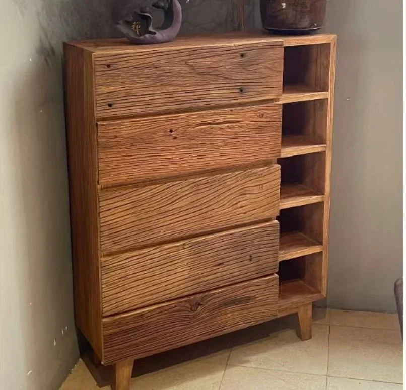 locker solid wood multi-layer storage locker Source manufacturer old elm storage cabinet drawer type tea can tableware