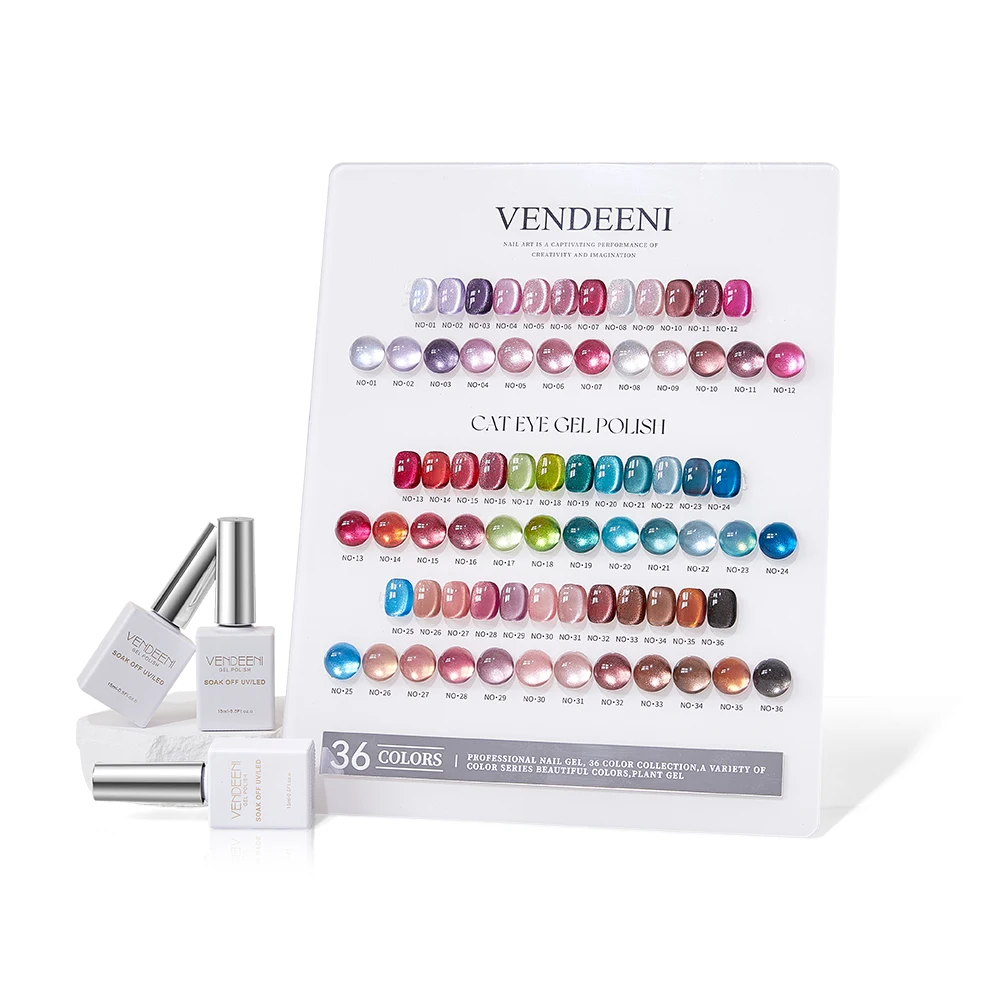Vendeeni 36 kleuren/set roze glitter brede Cat Eye gel nagellak UV LED Jelly Crystal nagellak met kleurenkaart TPO/HEMA GRATIS - afbeelding 2