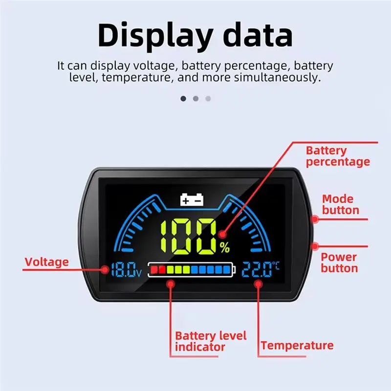 AAAN-For 12V 24V 48V 72V DC7-100V Charge Level Indicator TFT LCD Display For Lead-Acid Lithium Battery Systems