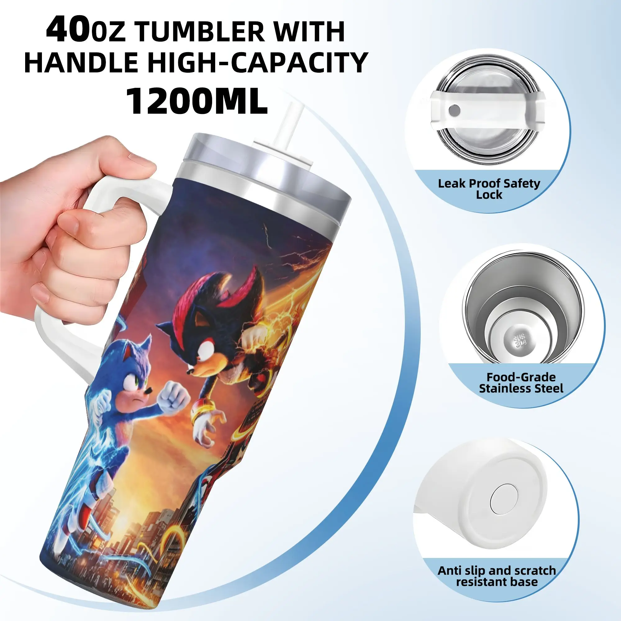 40OZ Stainless Steel Tumbler Shadow The Hedgehogs Thermal Cups Cartoon Keep Heat Hot Drinks Car Mugs Driving Water Bottle view 4